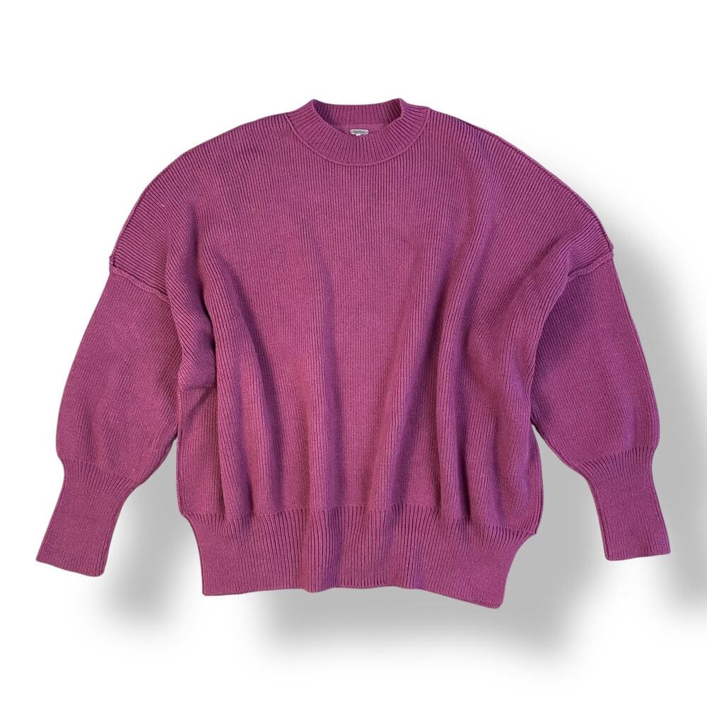 Free People Easy Street Ribbed Knit Mock‎ Neck Sweater Pomegranate Size XS Boho